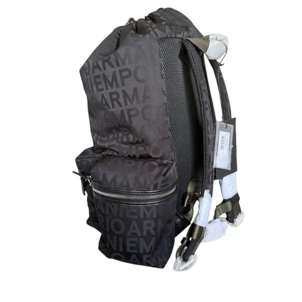 New‎ Emporio Armani Black Nylon oversized Drawstring Logo Backpack